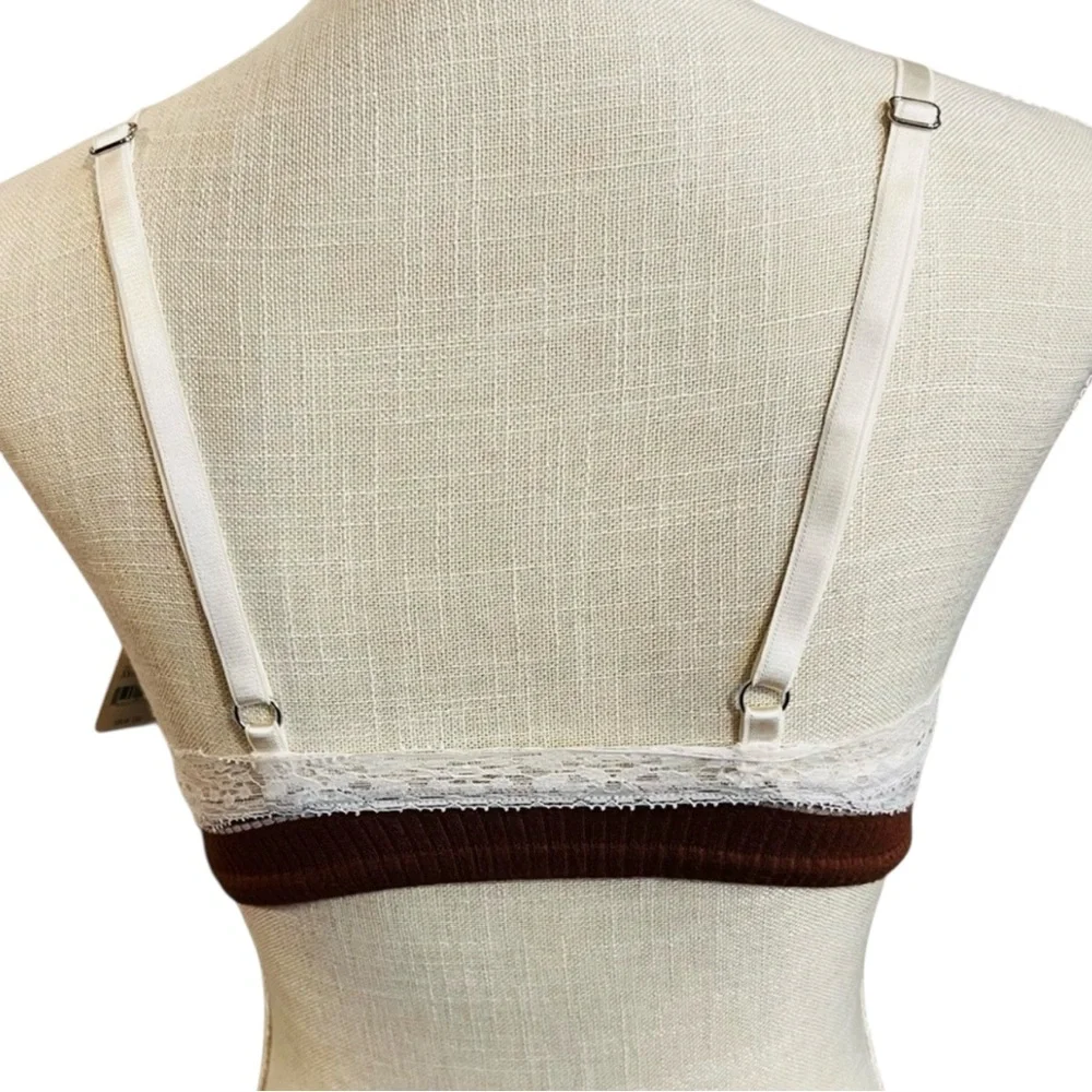 FREE PEOPLE GiGi Seamless Striped Bra Umber Earth Brown White Bohemian Size M/L